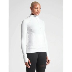 Athleta Flurry Force Half‎ Zip Pullover White Small Fleece Lined Thumbhole 87552